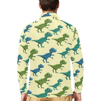 T Rex Pattern Print Design A04 Long Sleeve Polo Shirt For Men's
