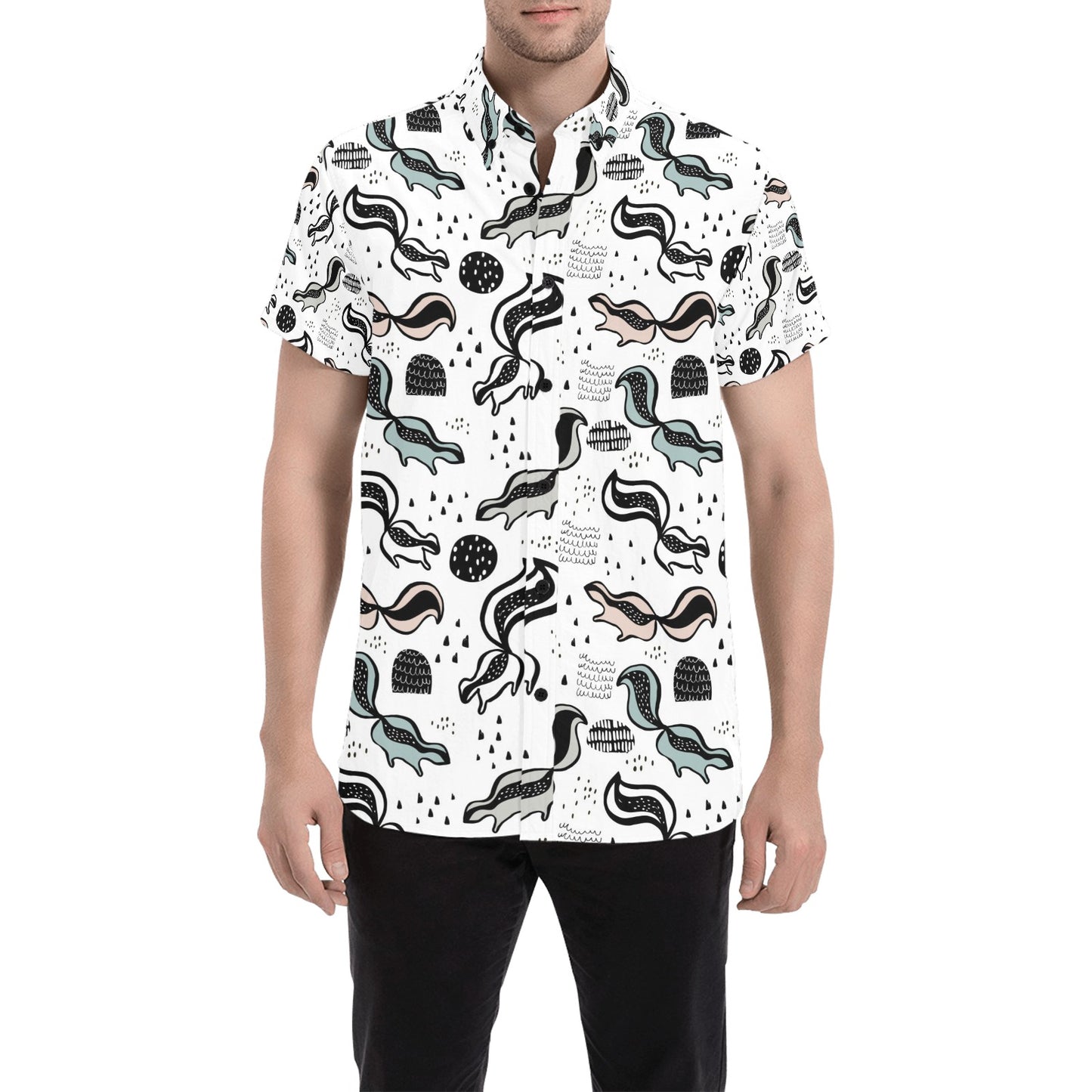 Skunk Print Design LKS303 Men Short Sleeve Button Up Shirt