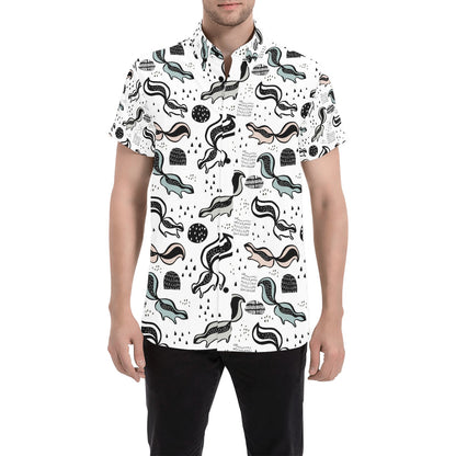 Skunk Print Design LKS303 Men Short Sleeve Button Up Shirt