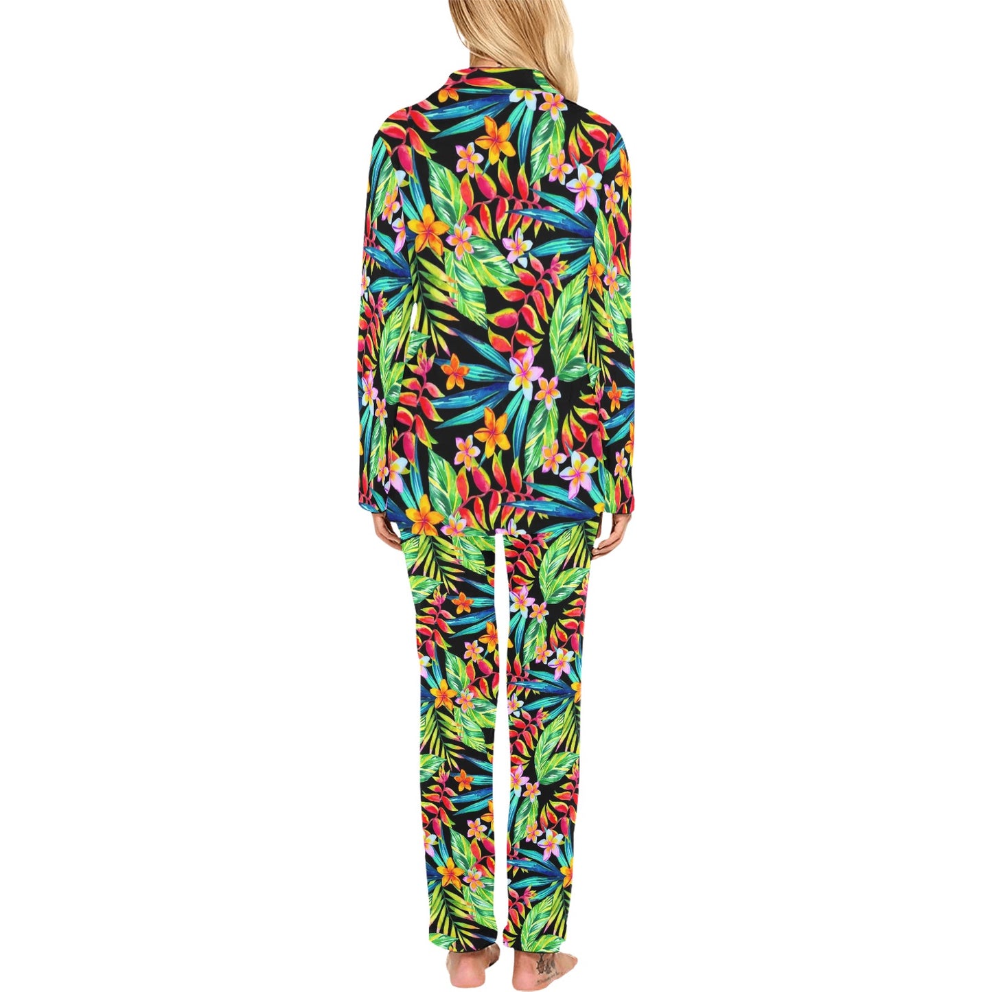Heliconia Pattern Print Design HL09 Women's Long Pajama Set