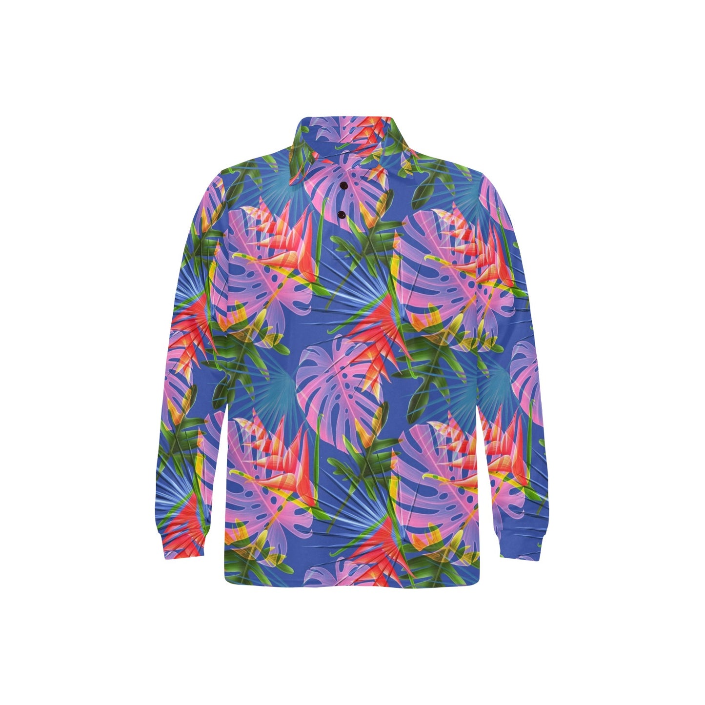 Tropical Flower Pattern Print Design TF025 Long Sleeve Polo Shirt For Men's