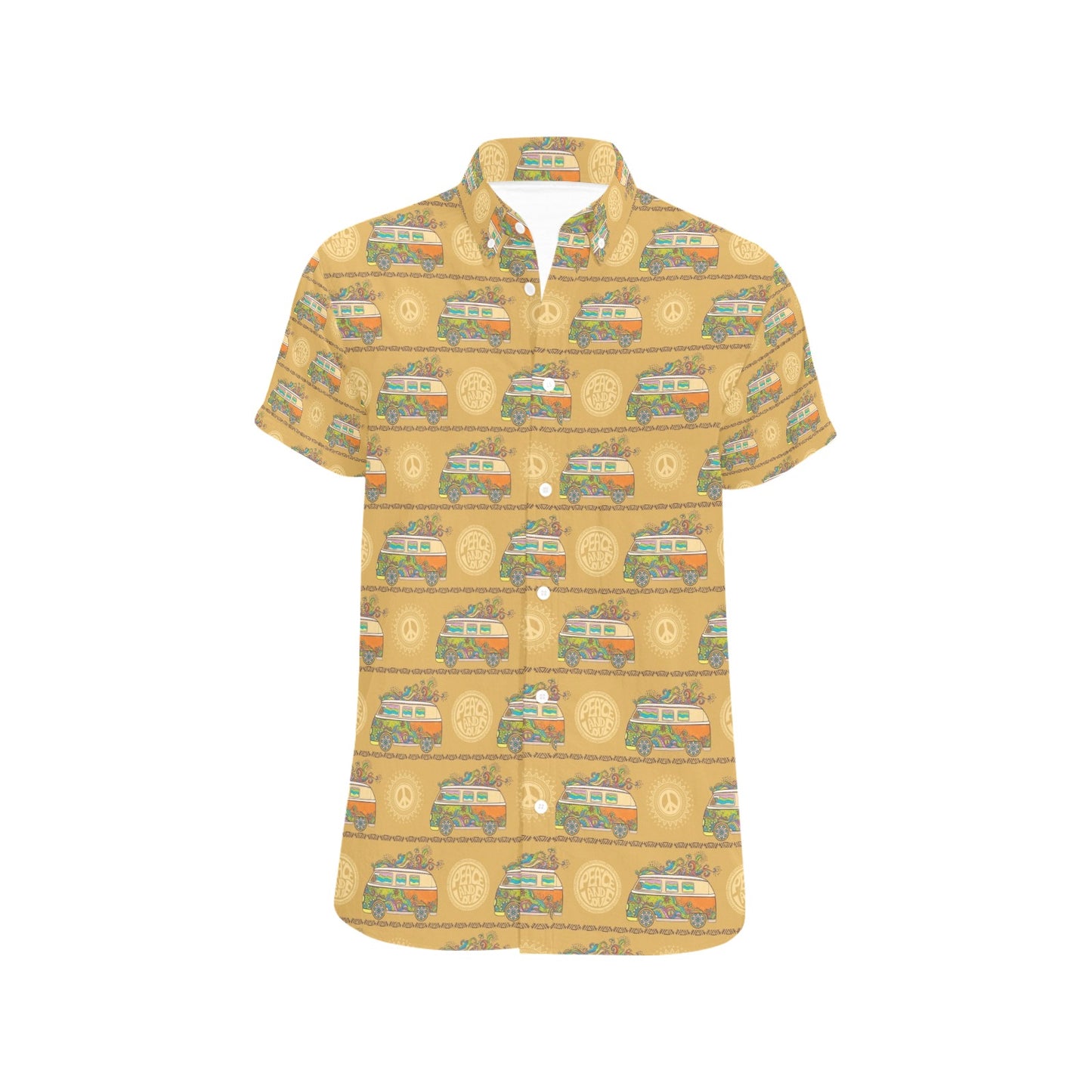 Hippie Van Print Design LKS304 Men Short Sleeve Button Up Shirt
