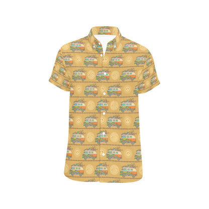 Hippie Van Print Design LKS304 Men Short Sleeve Button Up Shirt