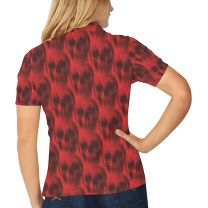 Skull Red Print Design LKS306 Women's Polo Shirt