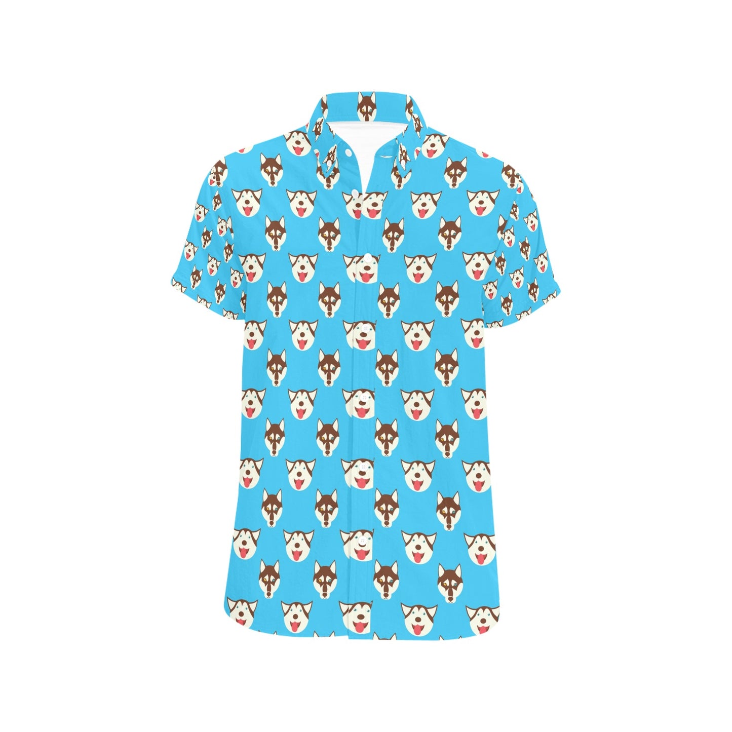 Siberian Huskies Print Design LKS306 Men Short Sleeve Button Up Shirt