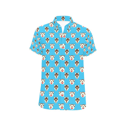 Siberian Huskies Print Design LKS306 Men Short Sleeve Button Up Shirt