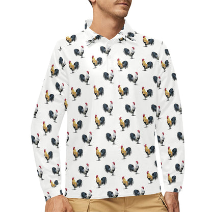 Chicken Pattern Print Design 02 Long Sleeve Polo Shirt For Men's