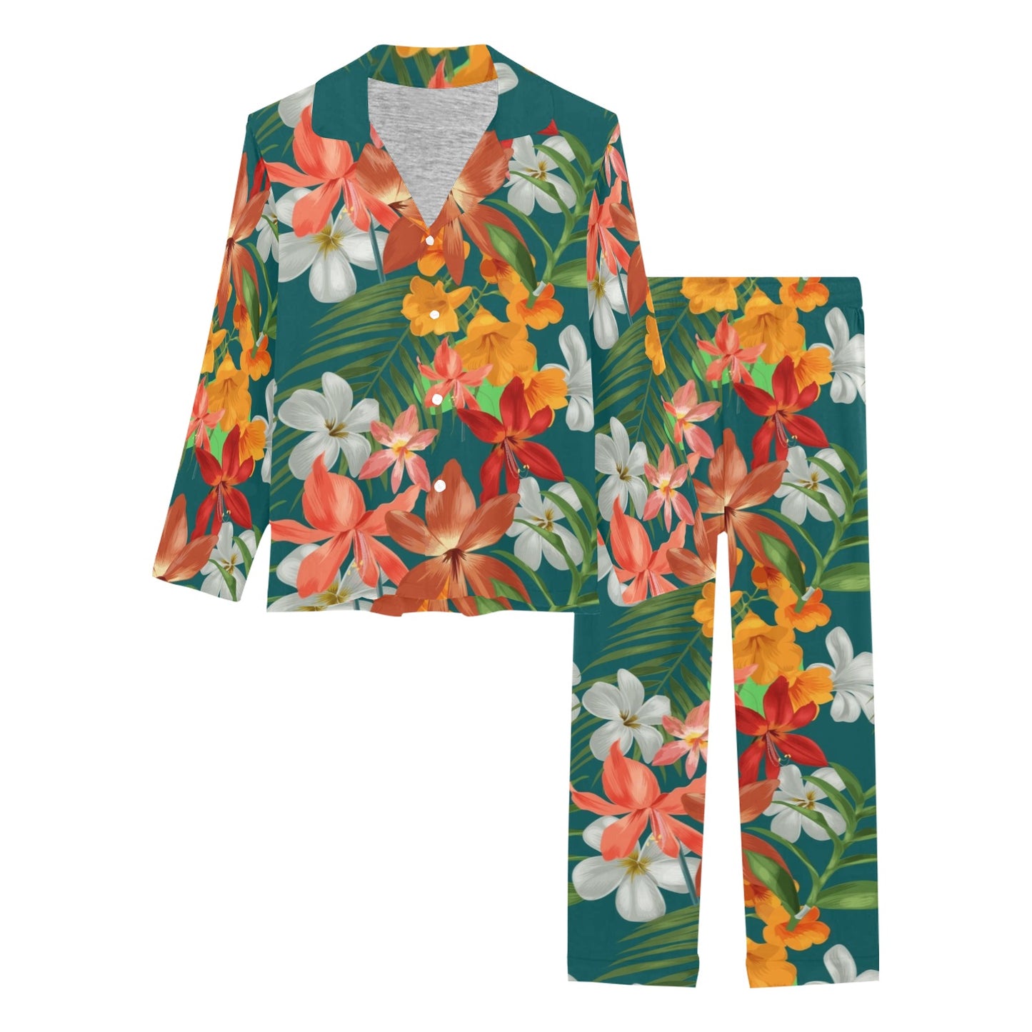 Amaryllis Pattern Print Design AL06 Women's Long Pajama Set