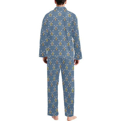 Windmill Pattern Print Design 03 Men's Long Pajama Set