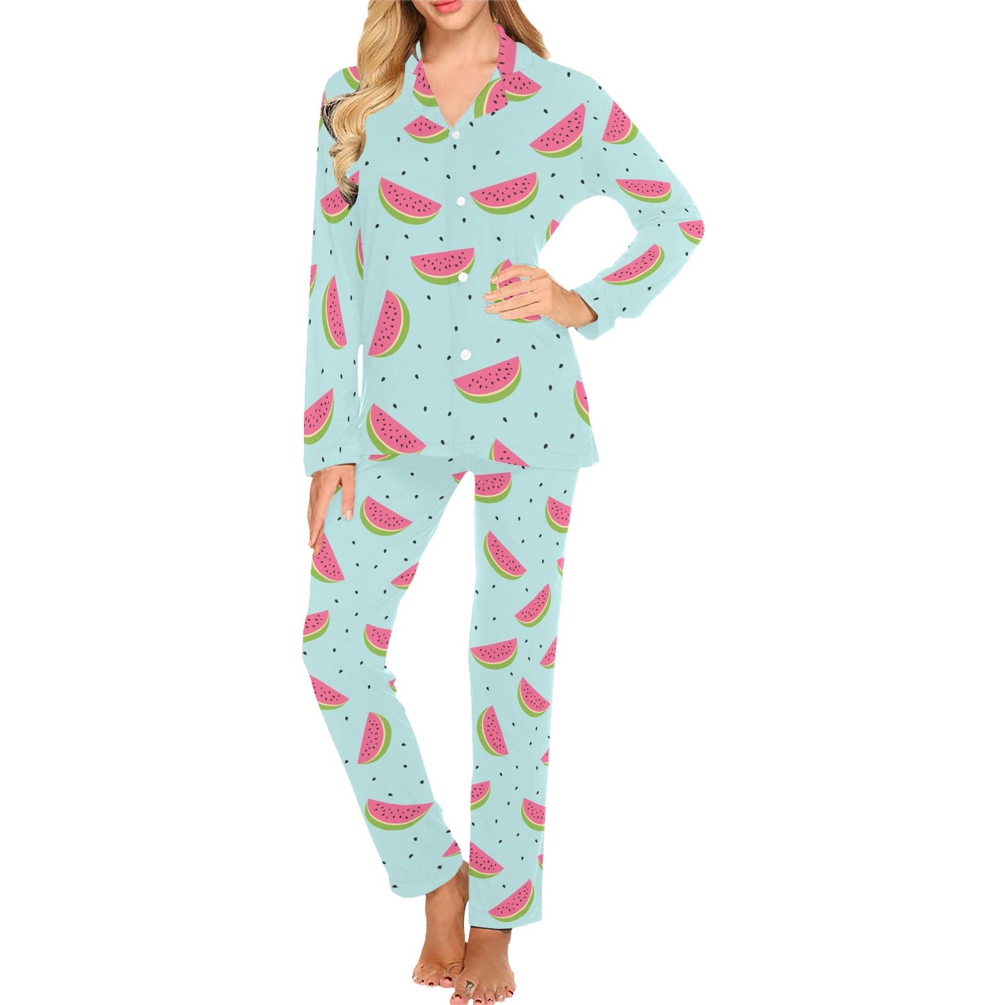 Watermelon Pattern Print Design WM06 Women's Long Pajama Set