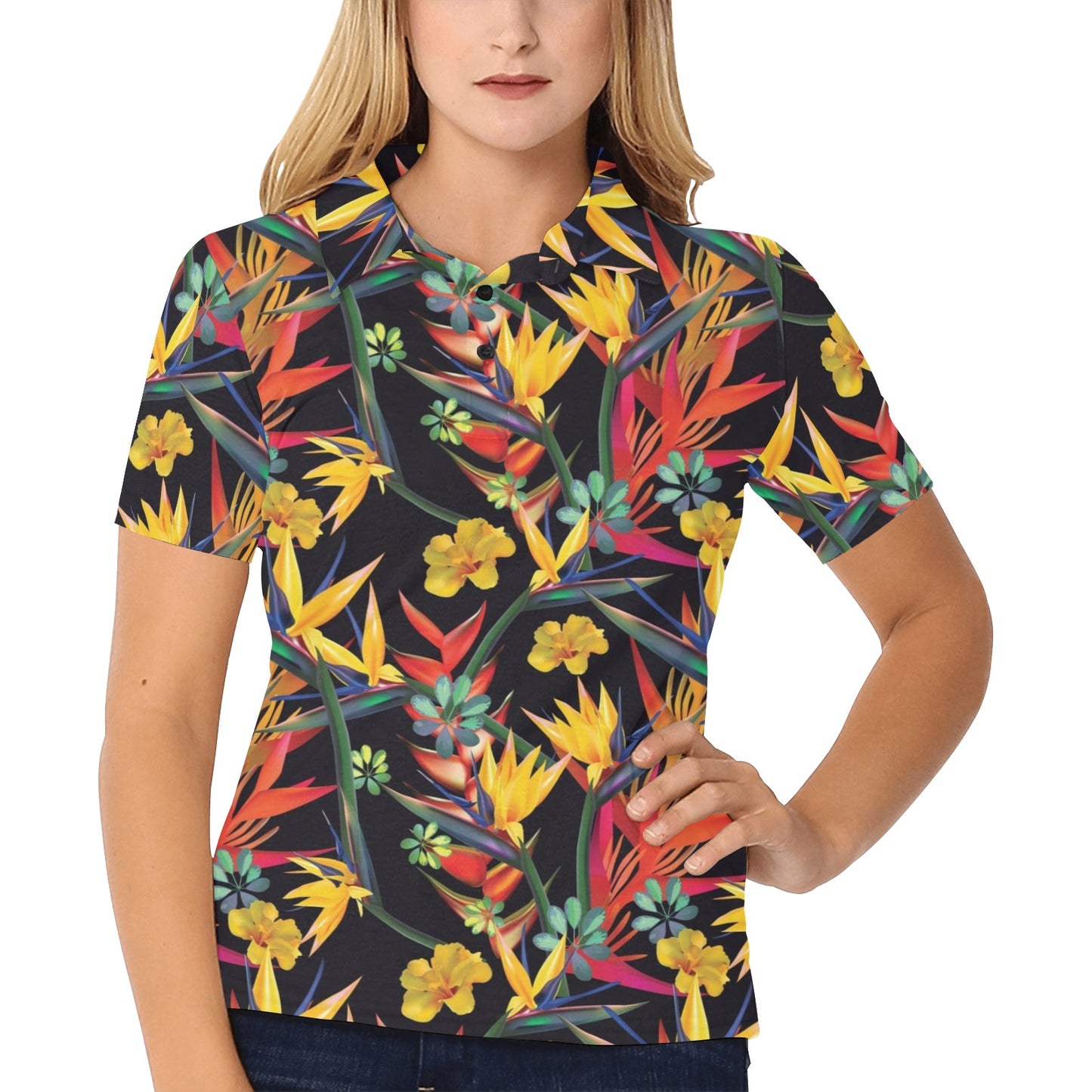 Bird Of Paradise Pattern Print Design BOP016 Women's Polo Shirt