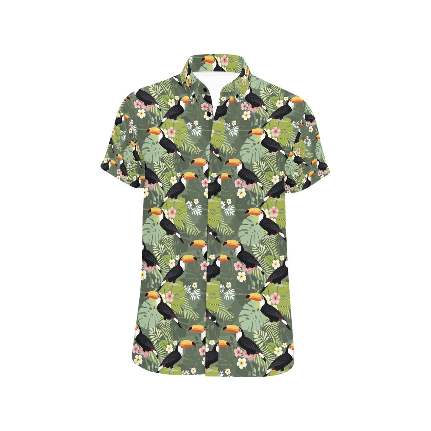 Toucan Print Design LKS304 Men Short Sleeve Button Up Shirt