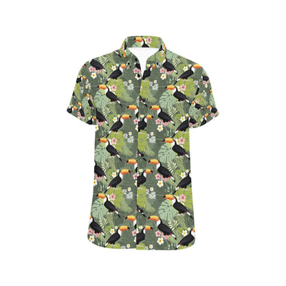 Toucan Print Design LKS304 Men Short Sleeve Button Up Shirt