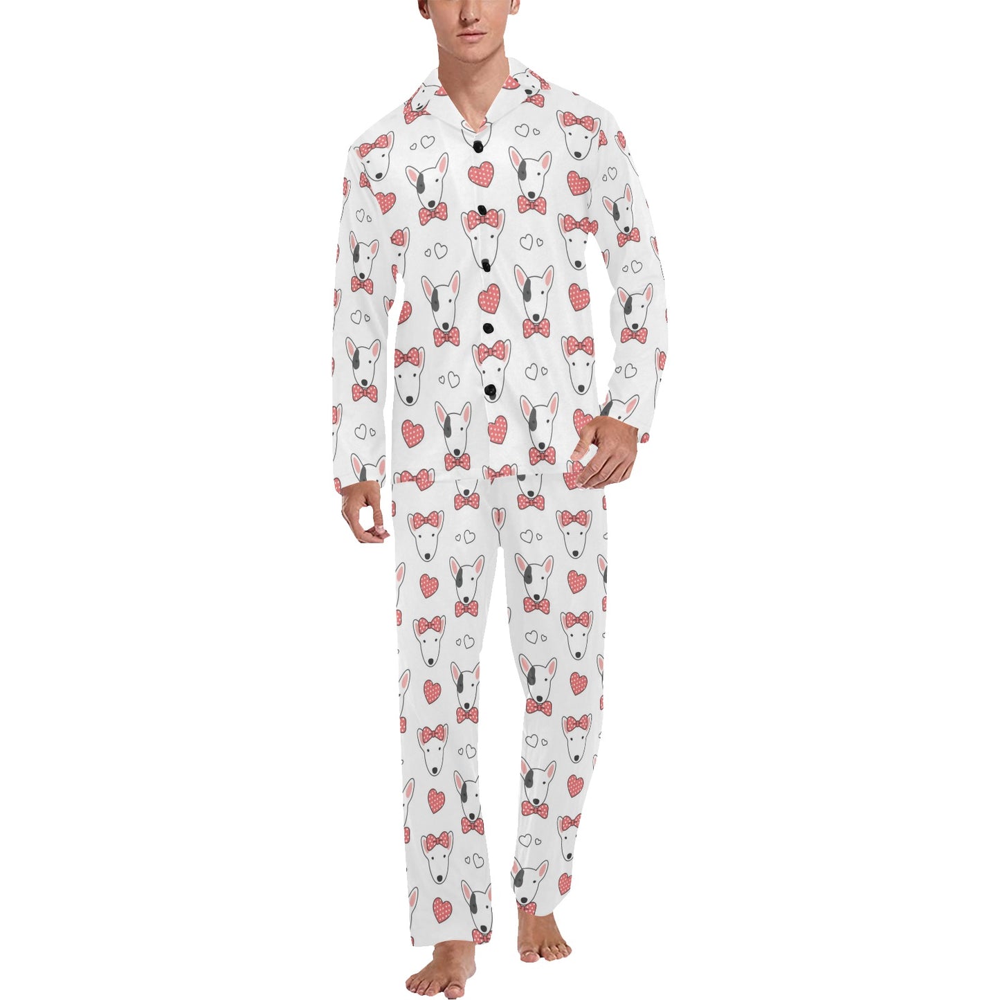 Bull Terriers Pattern Print Design 08 Men's Long Pajama Set
