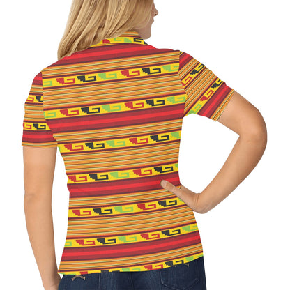 Mexican Blanket Ornament Print Pattern Women's Polo Shirt