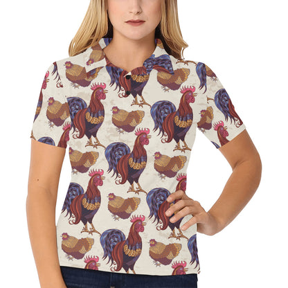 Rooster Pattern Print Design A03 Women's Polo Shirt