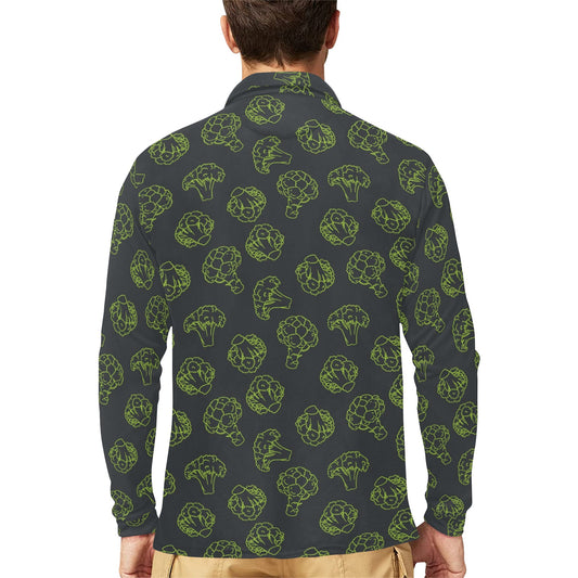 Broccoli Pattern Print Design 01 Long Sleeve Polo Shirt For Men's