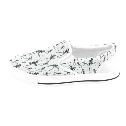 Skeleton Music Player Print Design LKS303 White Slip Ons Canvas Women's Shoes