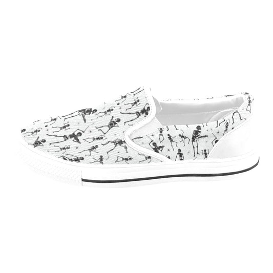 Skeleton Music Player Print Design LKS303 White Slip Ons Canvas Women's Shoes