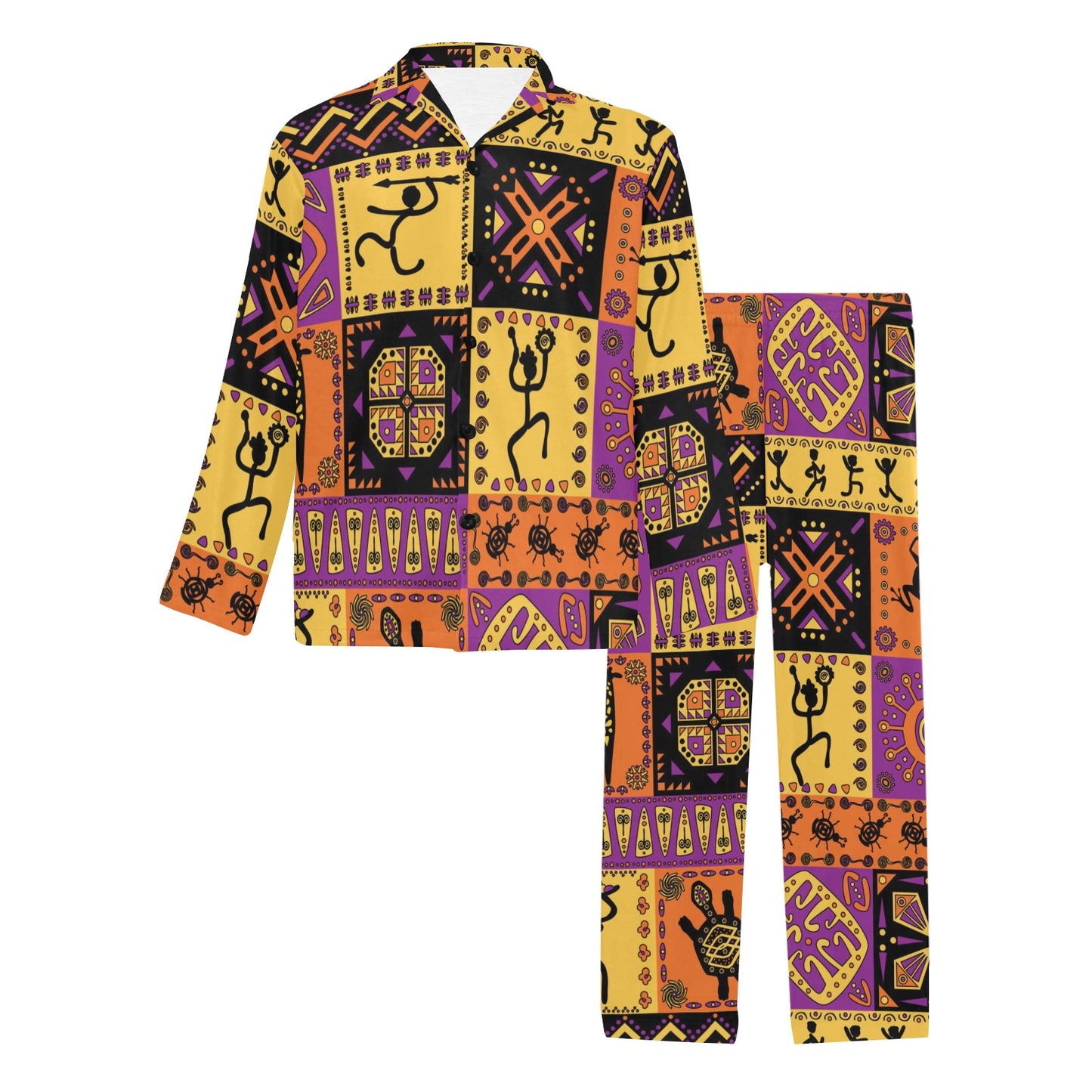 African Pattern Print Design 02 Men's Long Pajama Set
