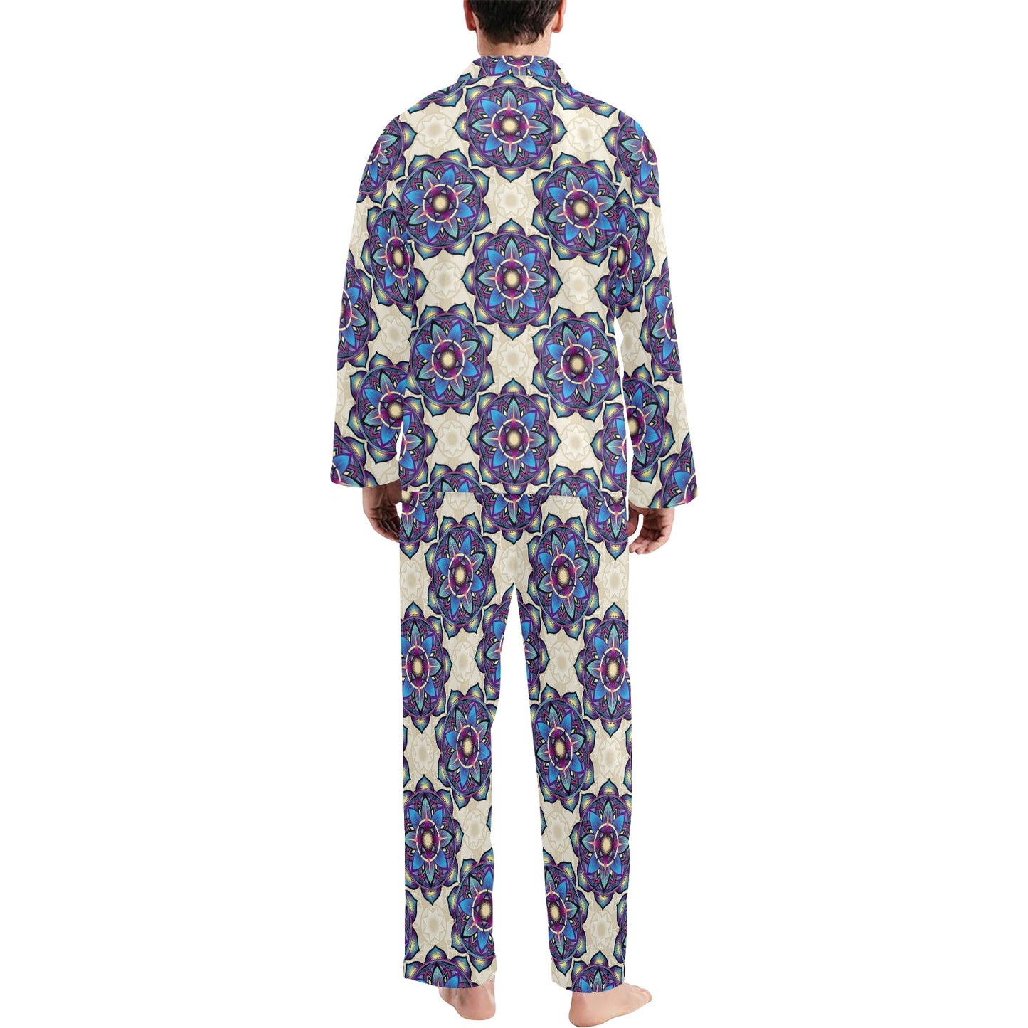 lotus Boho Pattern Print Design LO08 Men's Long Pajama Set