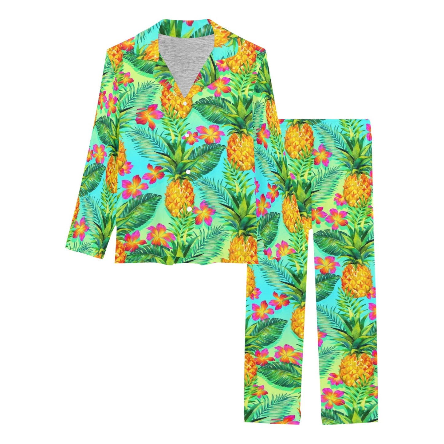 Pineapple Pattern Print Design PP010 Women's Long Pajama Set