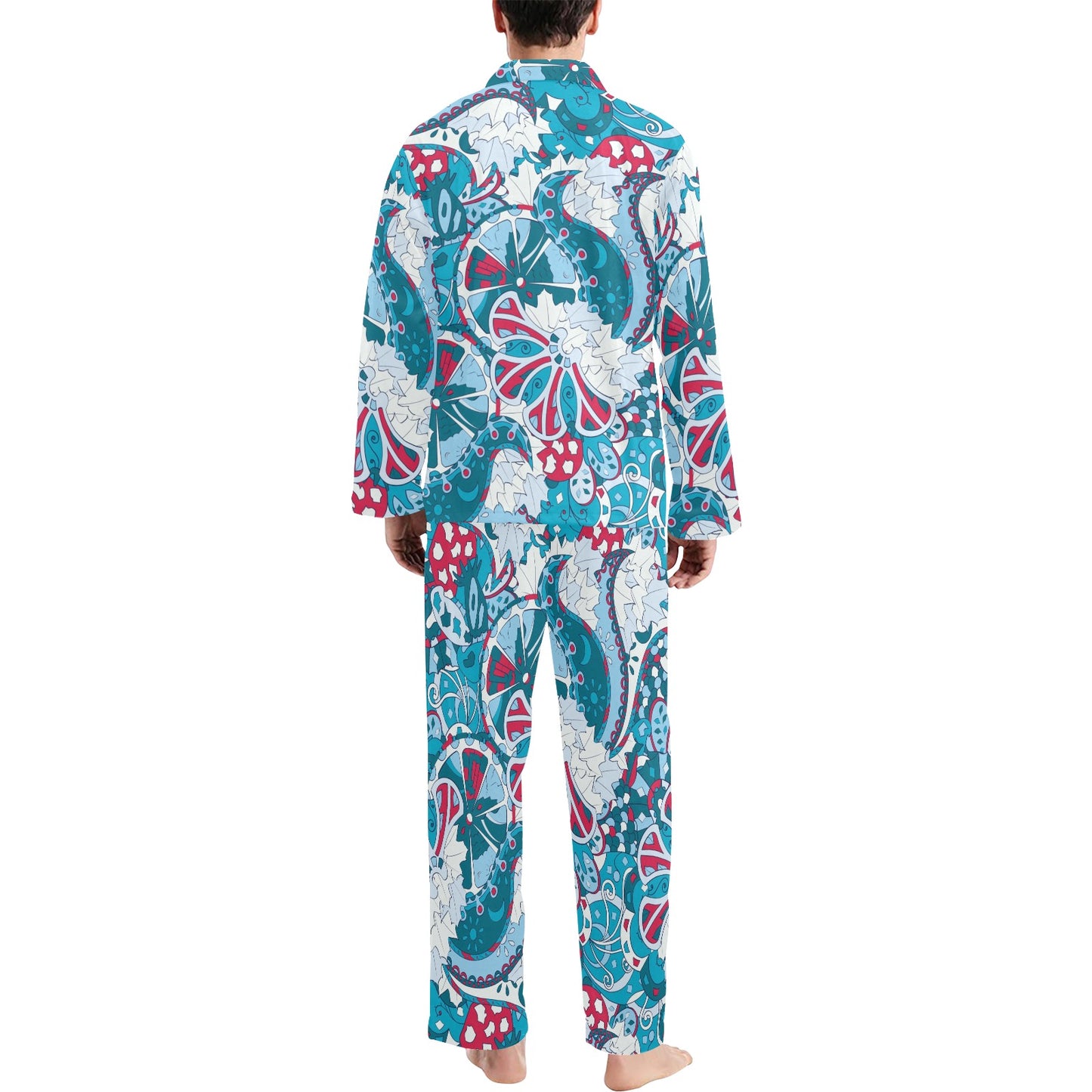 Funky Retro Pattern Print Design A05 Men's Long Pajama Set
