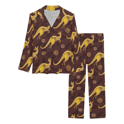 Kangaroos Aboriginal Pattern Print Design 08 Women's Long Pajama Set