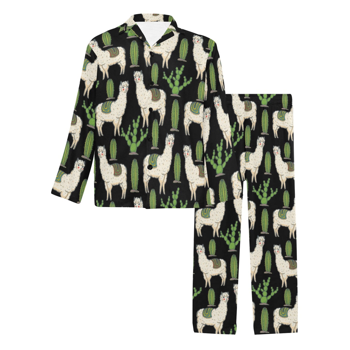 Llama Cactus Pattern Print Design 011 Men's Long Pajama Set