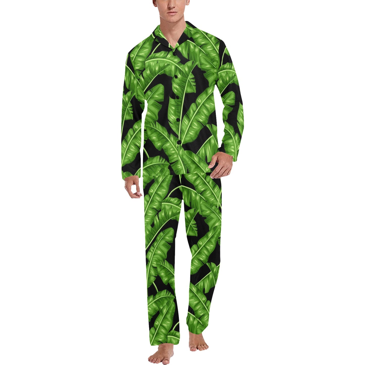 Banana Leaf Pattern Print Design BL01 Men's Long Pajama Set