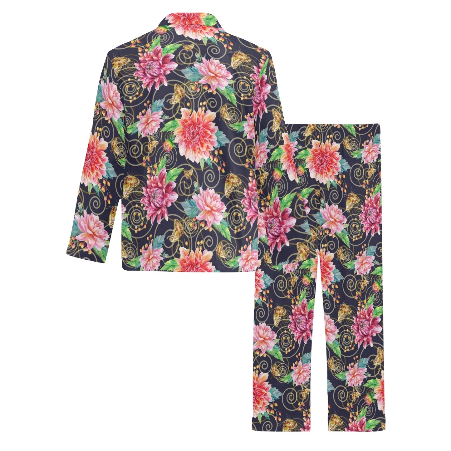 Dahlia Pattern Print Design DH02 Men's Long Pajama Set