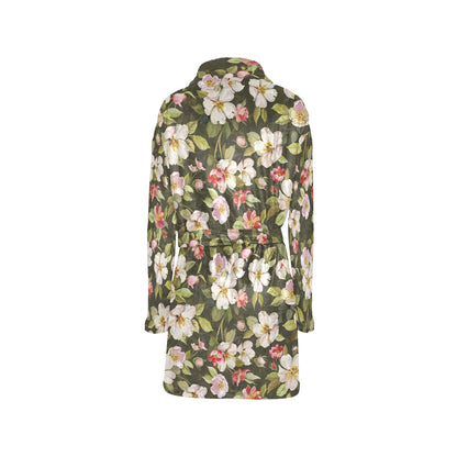 Apple blossom Pattern Print Design AB01 Women's Fleece Robe