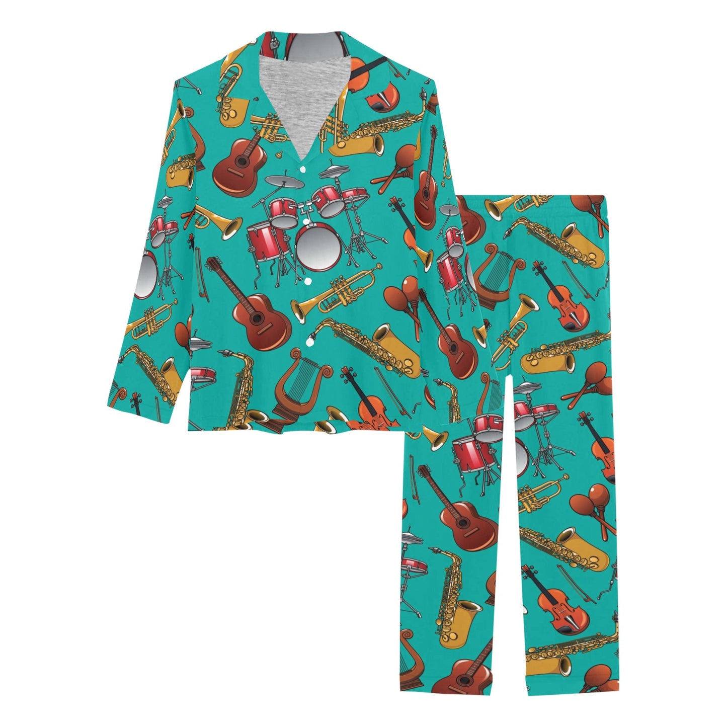 Drum Set Pattern Print Design 01 Women's Long Pajama Set