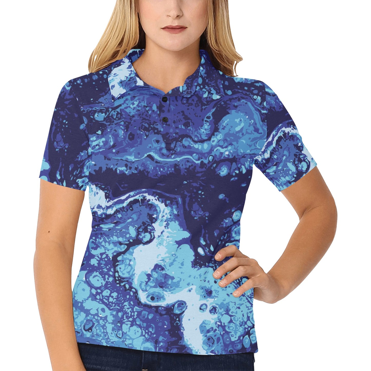 Ocean Liquid Pattern Print Design A03 Women's Polo Shirt
