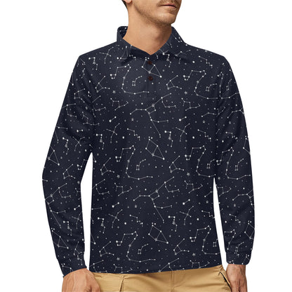 Constellation Pattern Print Design 03 Long Sleeve Polo Shirt For Men's