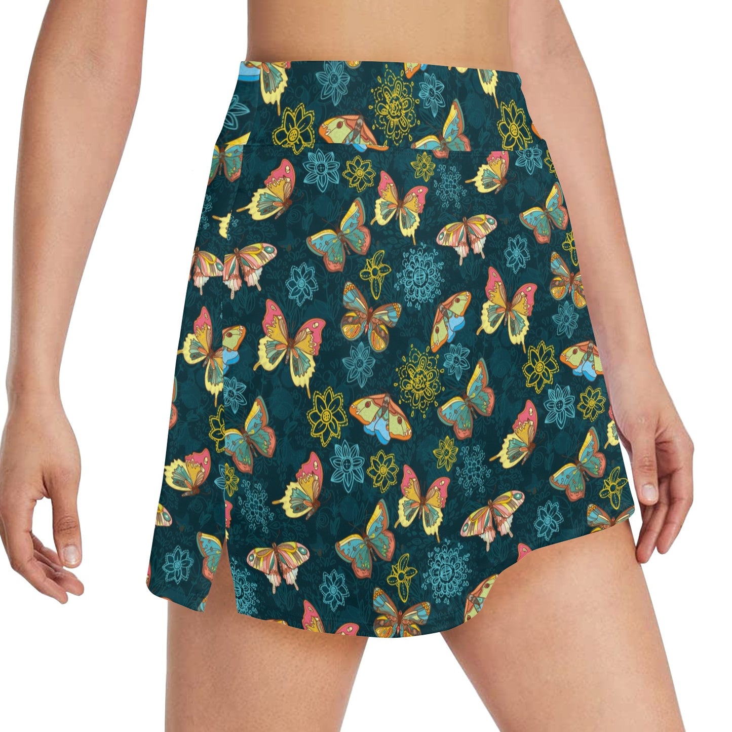Butterfly Hand Draw Print Pattern 17" Golf & Pickleball Skort with Pockets