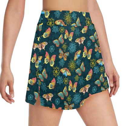 Butterfly Hand Draw Print Pattern 17" Golf & Pickleball Skort with Pockets