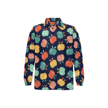 Apple Pattern Print Design AP09 Long Sleeve Polo Shirt For Men's