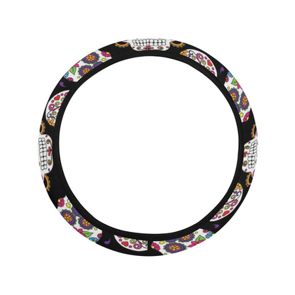 Sugar Skull Print Design LKS302 Steering Wheel Cover with Elastic Edge