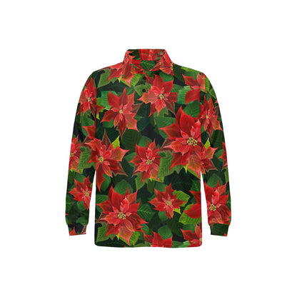 Poinsettia Pattern Print Design POT04 Long Sleeve Polo Shirt For Men's