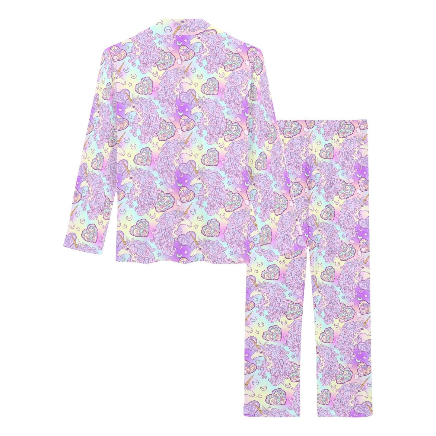 Unicorn Rainbow Star Heart Print Women's Long Pajama Set