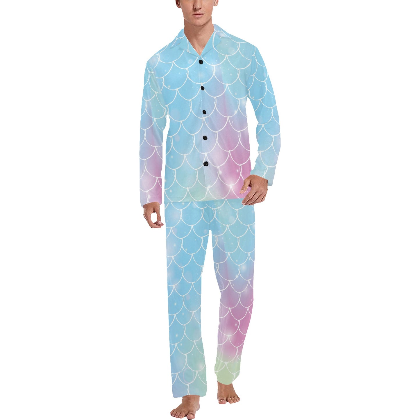 Rainbow Pattern Print Design A06 Men's Long Pajama Set