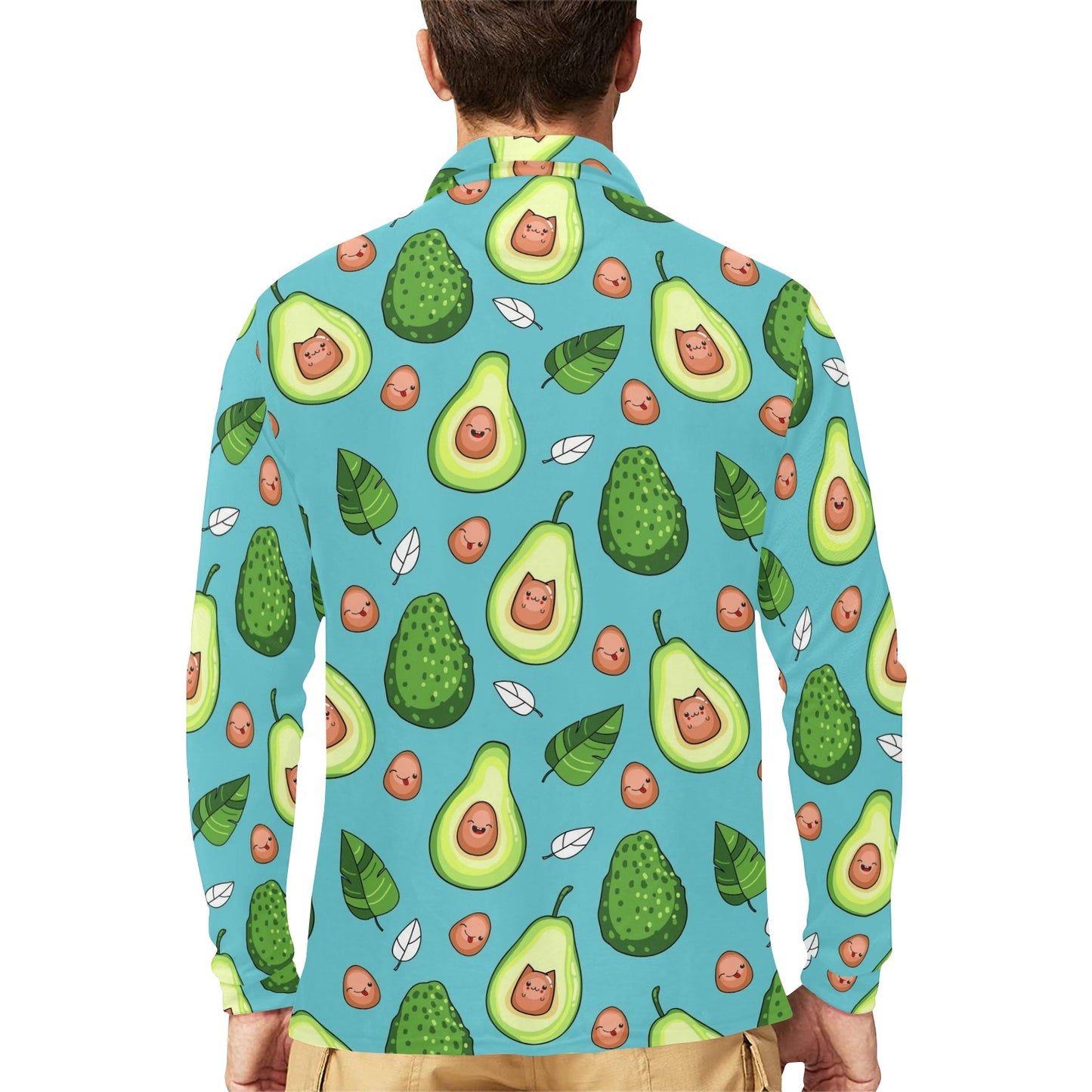 Avocado Pattern Print Design AC05 Long Sleeve Polo Shirt For Men's