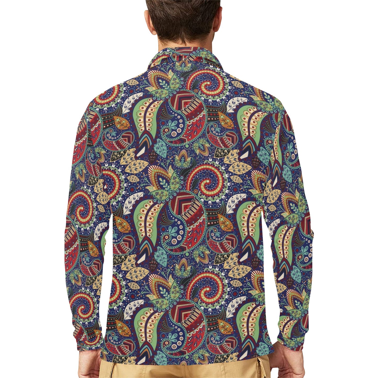 Paisley Boho Pattern Print Design A03 Long Sleeve Polo Shirt For Men's