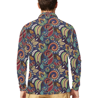 Paisley Boho Pattern Print Design A03 Long Sleeve Polo Shirt For Men's