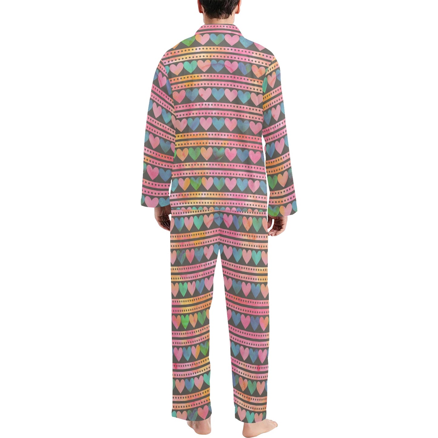 Heart Pattern Print Design HE010 Men's Long Pajama Set