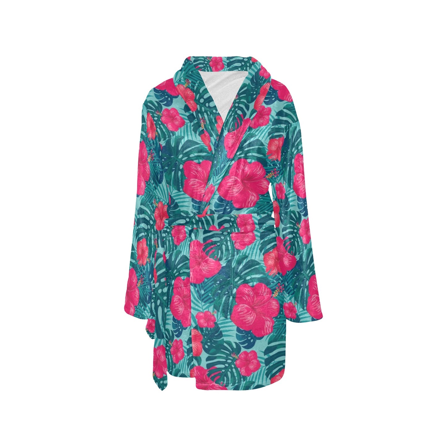 Red Hibiscus Pattern Print Design HB017 Women's Fleece Robe
