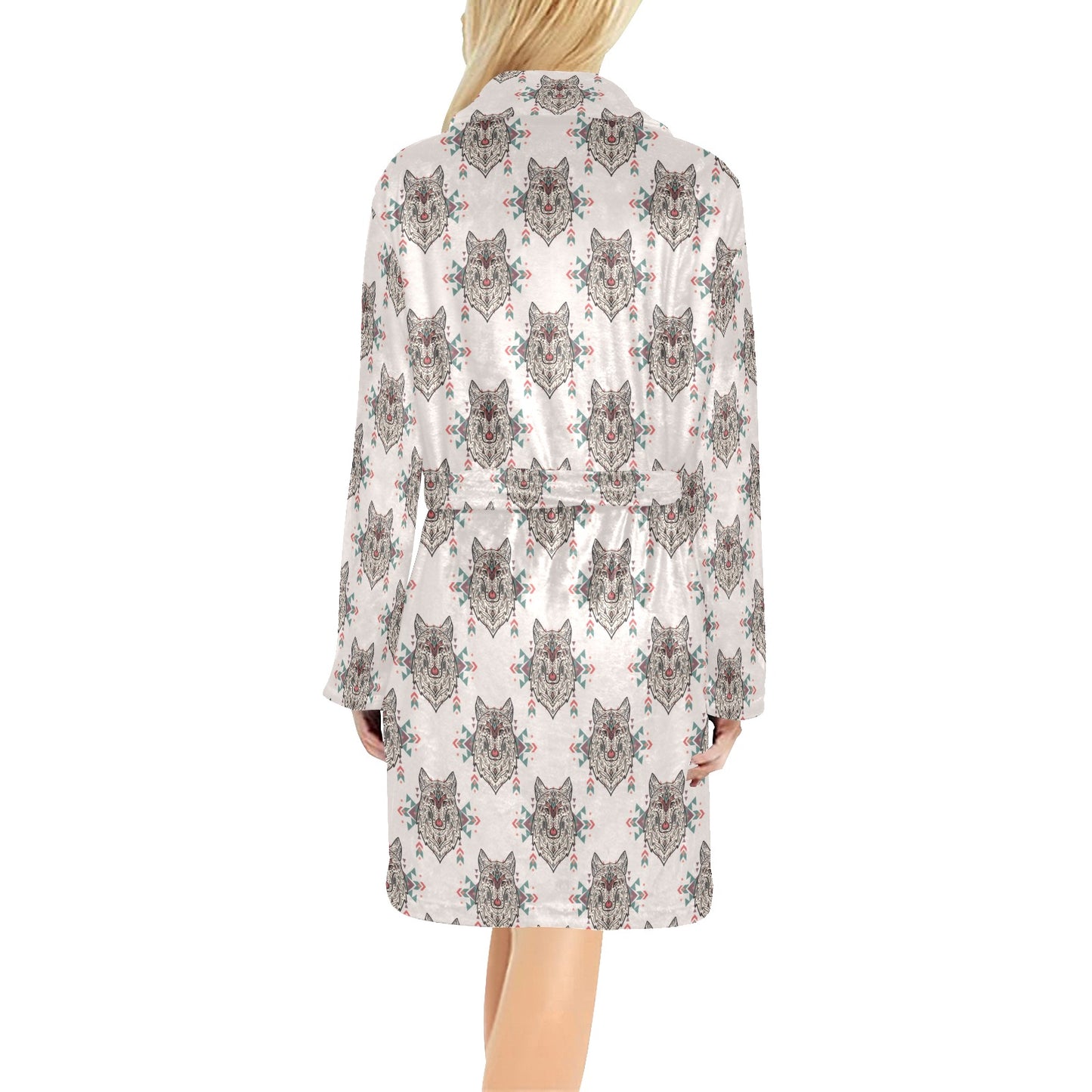 Aztec Wolf Pattern Print Design 01 Women's Fleece Robe