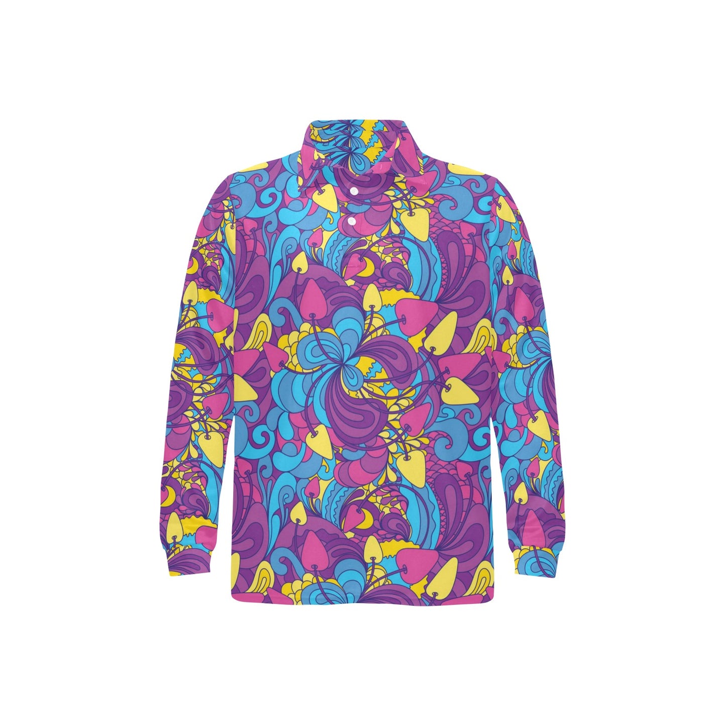 Psychedelic Mushroom Pattern Print Design A03 Long Sleeve Polo Shirt For Men's