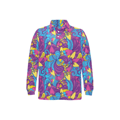 Psychedelic Mushroom Pattern Print Design A03 Long Sleeve Polo Shirt For Men's